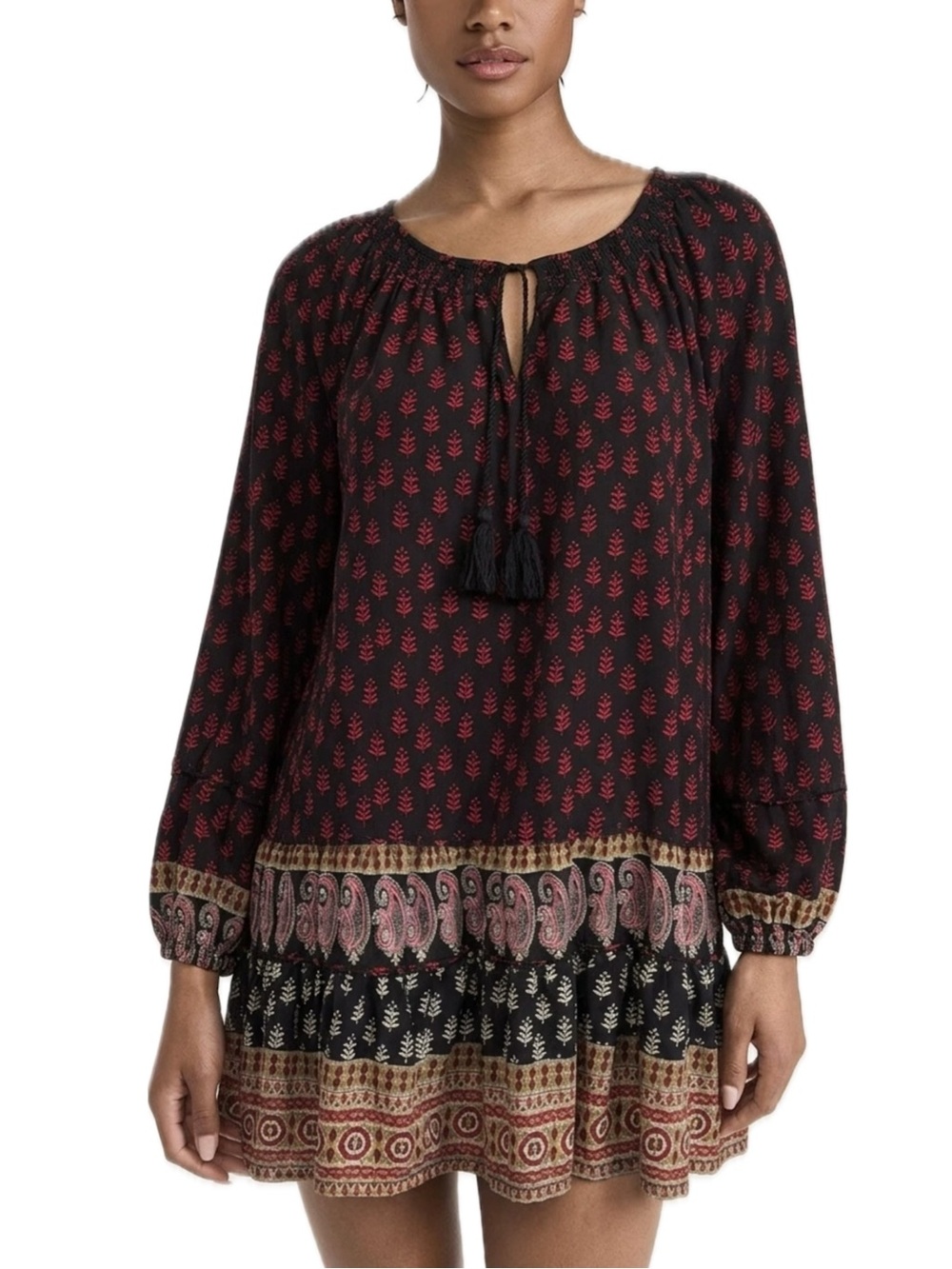 Beachlunchlounge Floral Paisley Print Peasant Tunic Dress Size XL Long Sleeve